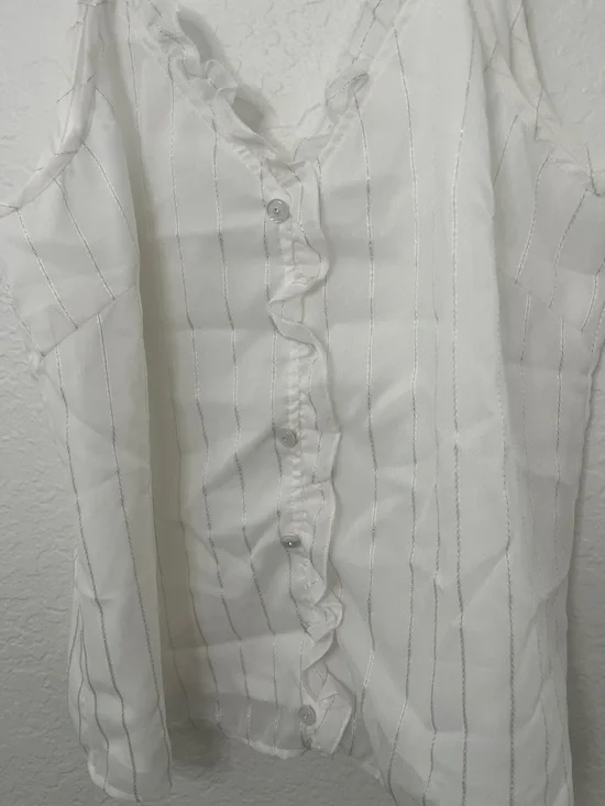 White Ruffled Button-Front Cami Top - Picture 2 of 4